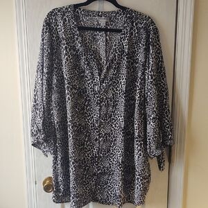 Catherines Black and White Animal Print Blouse